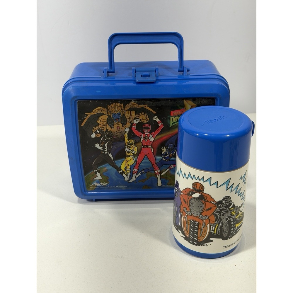 VTG 1993 Mighty Morphin Power Rangers Lunch Box Aladdin Complete w Thermos Blue